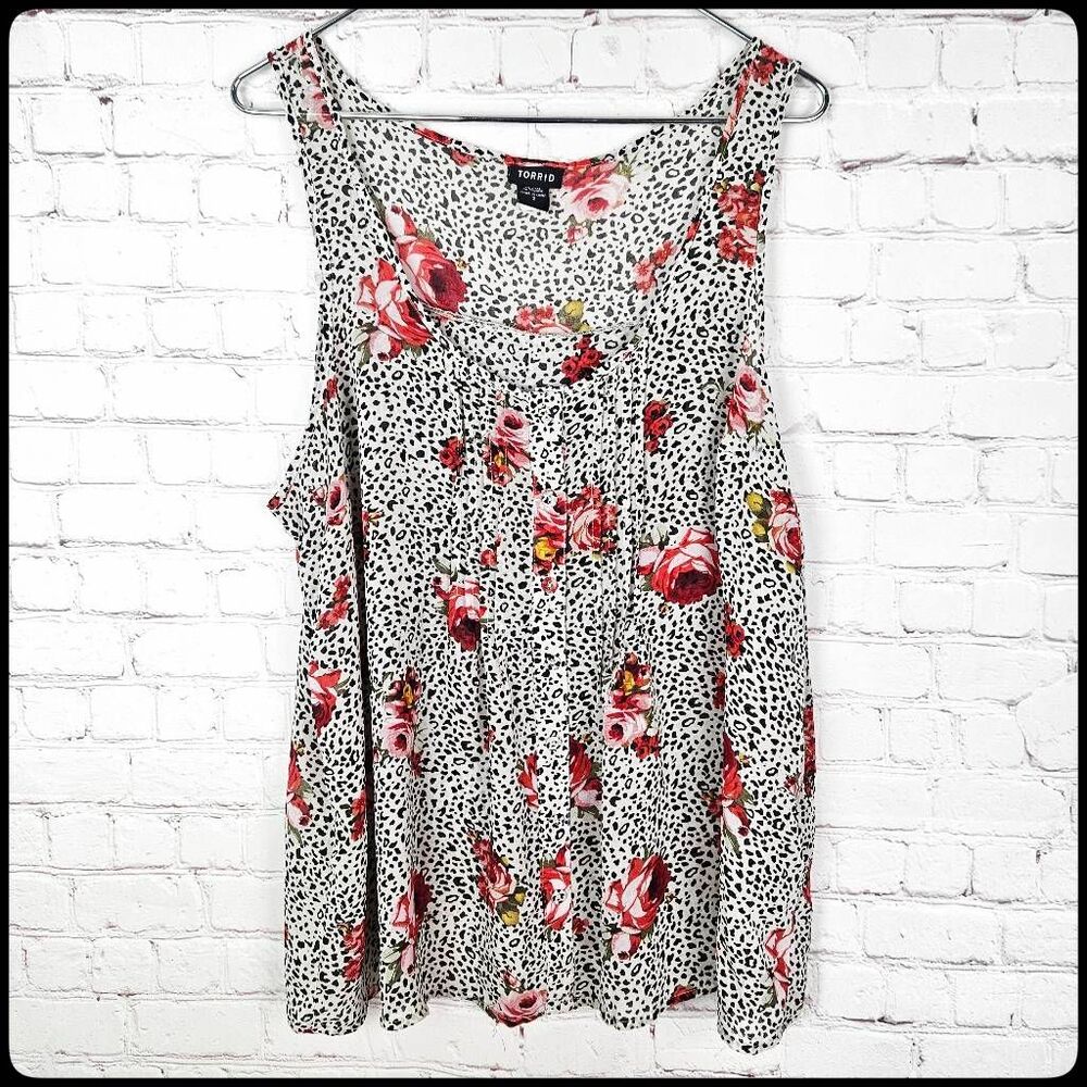 TORRID Rockabilly Lightweight Semi Sheer Leopard Print Rose Floral Tank Top 2 L